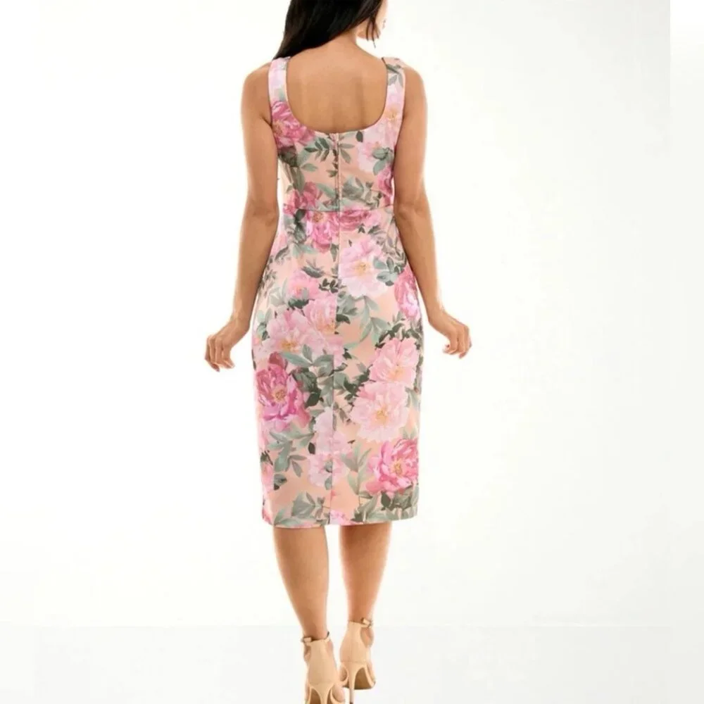 Premier Amour Satin Floral Dress Sz 2 Faux Wrap Front Slit Romantic Fairy Whimsy